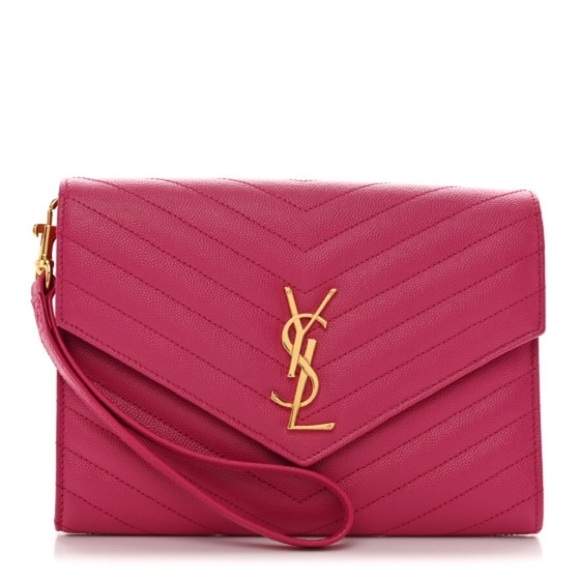 SAINT LAURENT 
Grain De Poudre Matelasse Chevron Monogram Envelope Clutch - Picture 1 of 16